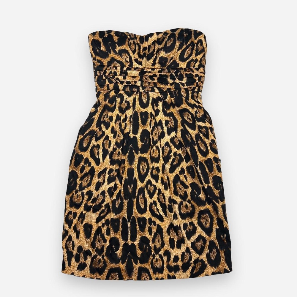 Snap Leopard Print Strapless Mini Dress Y2K Animal Print Going Out - Picture 3 of 6